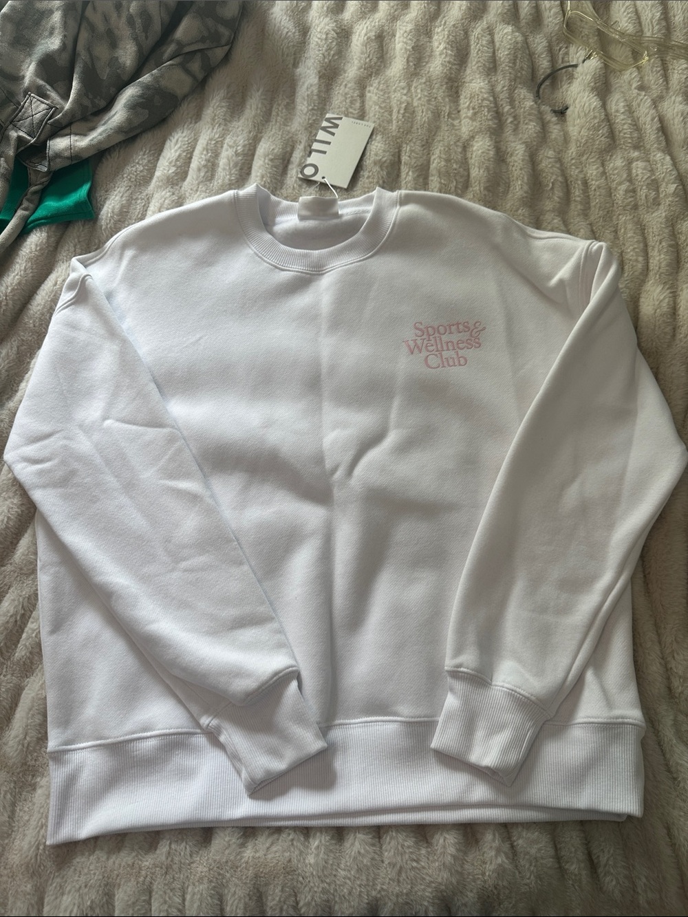Unbranded White Crewneck Sweatshirt with Pink Sports & Wellness Club Embroidery